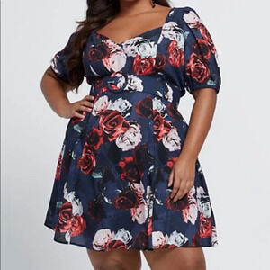 Fashion to Figure Floral Belted Dress Roses Blue Sz 2